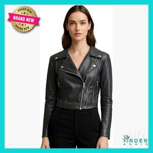 Genuine Leather Biker Jacket Slim Fit Motorcycle Coat Chic Edgy Fashion